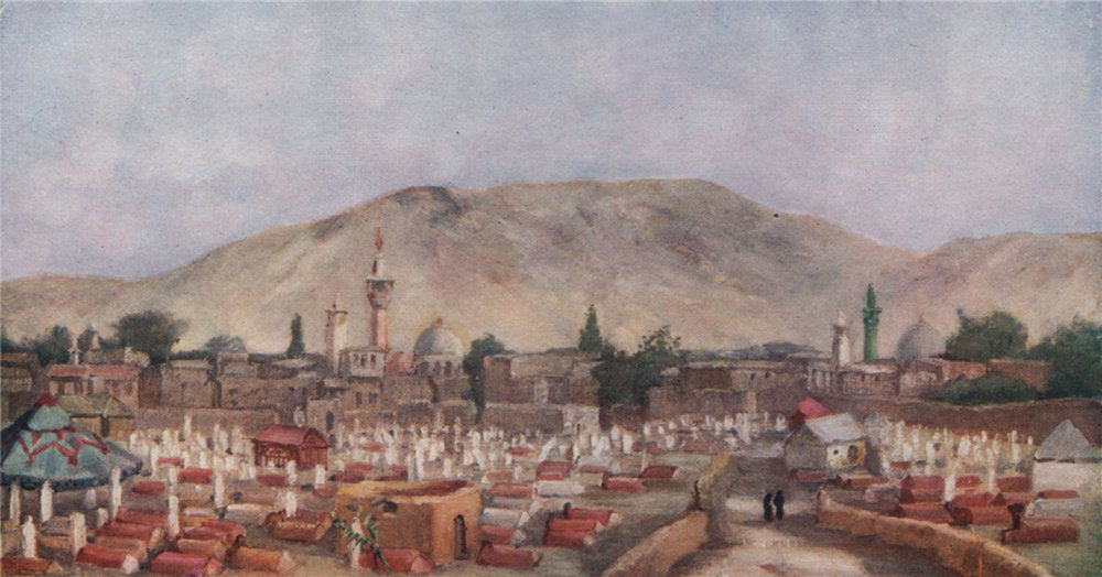 'Moslem cemetery in the Meidan, Damascus' by Margaret Thomas. Syria 1908 print